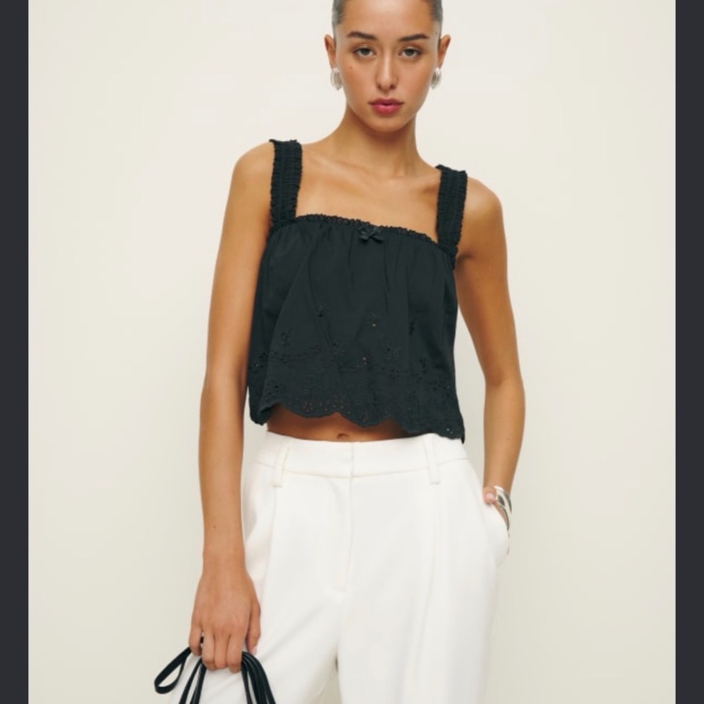 Reformation Black Eyelet Cropped Tank Top - Women's